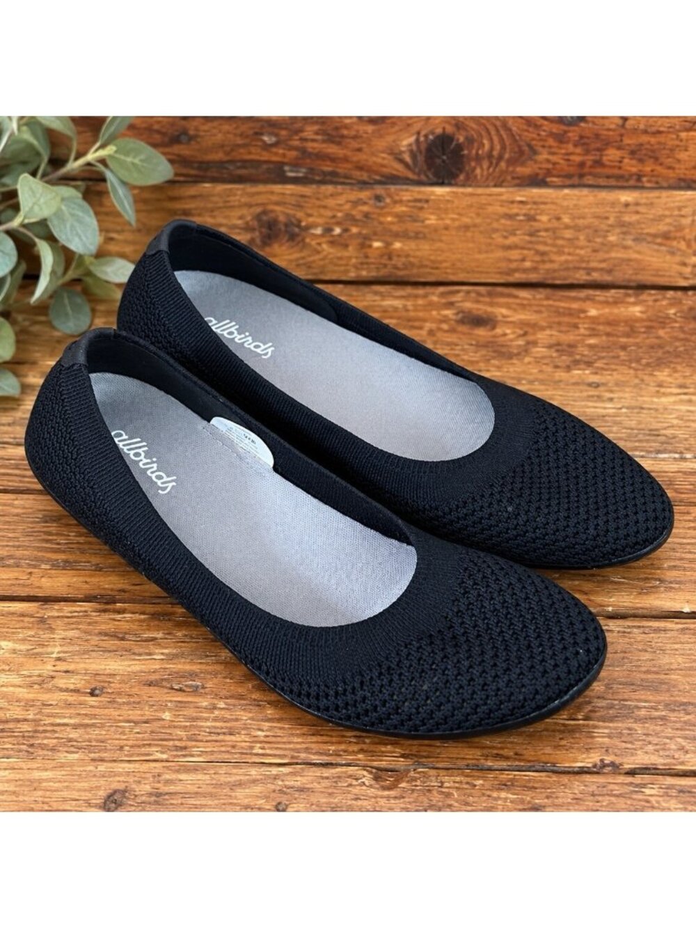 Allbirds Tree Breezers Womens 8 Black Ballet Flats Washable Knit Work Shoes